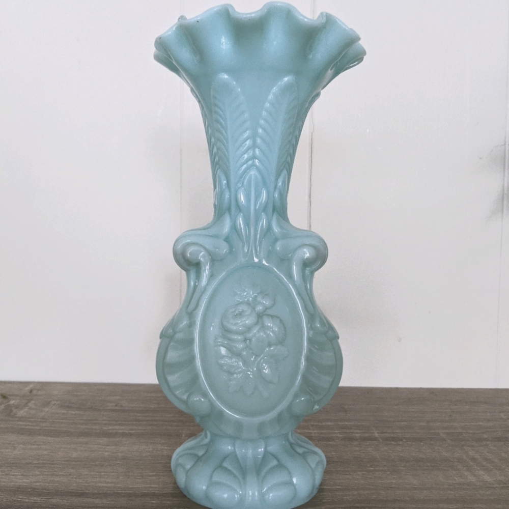 Pale Teal Milk Glass Vase
